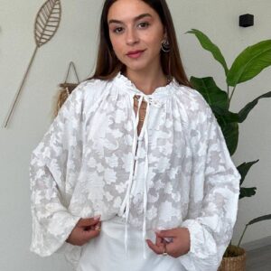 Chemisier Blanc à Motifs Floraux