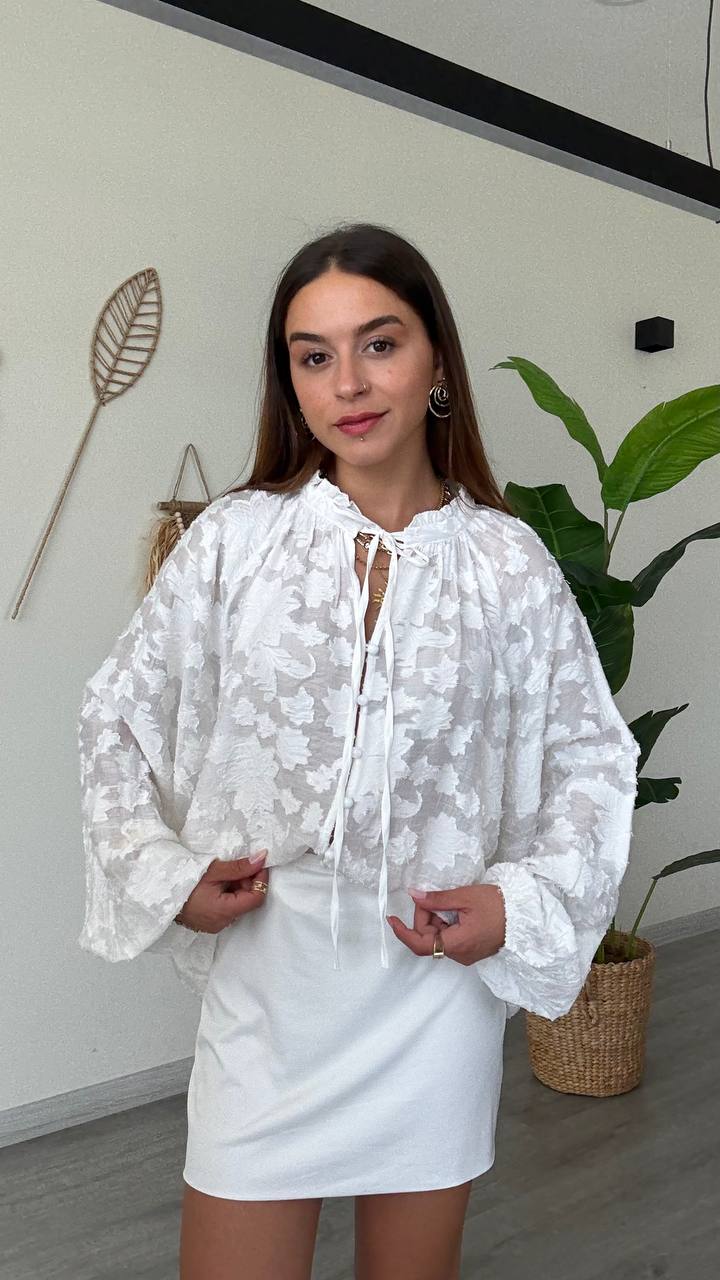 Chemisier Blanc à Motifs Floraux