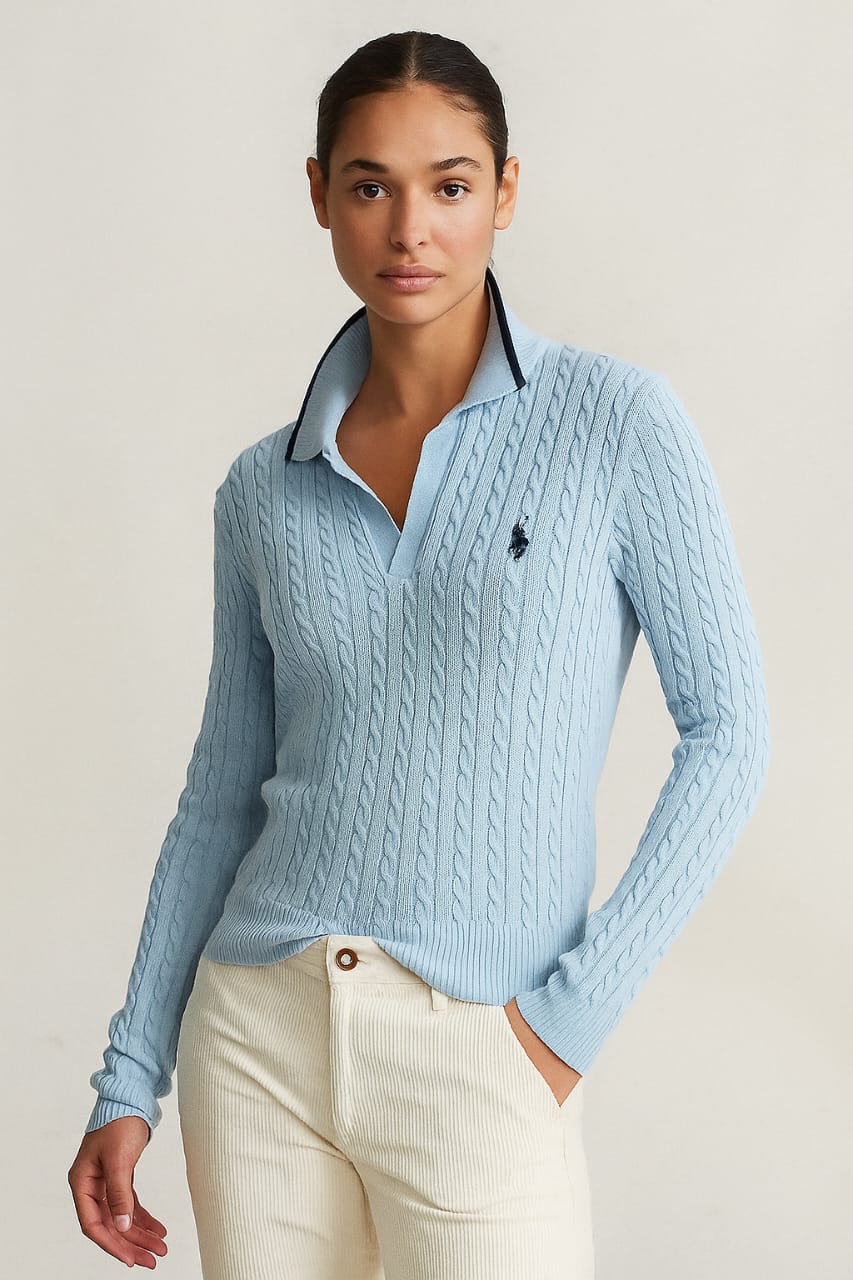 Pull Bleu Ciel à Col Polo