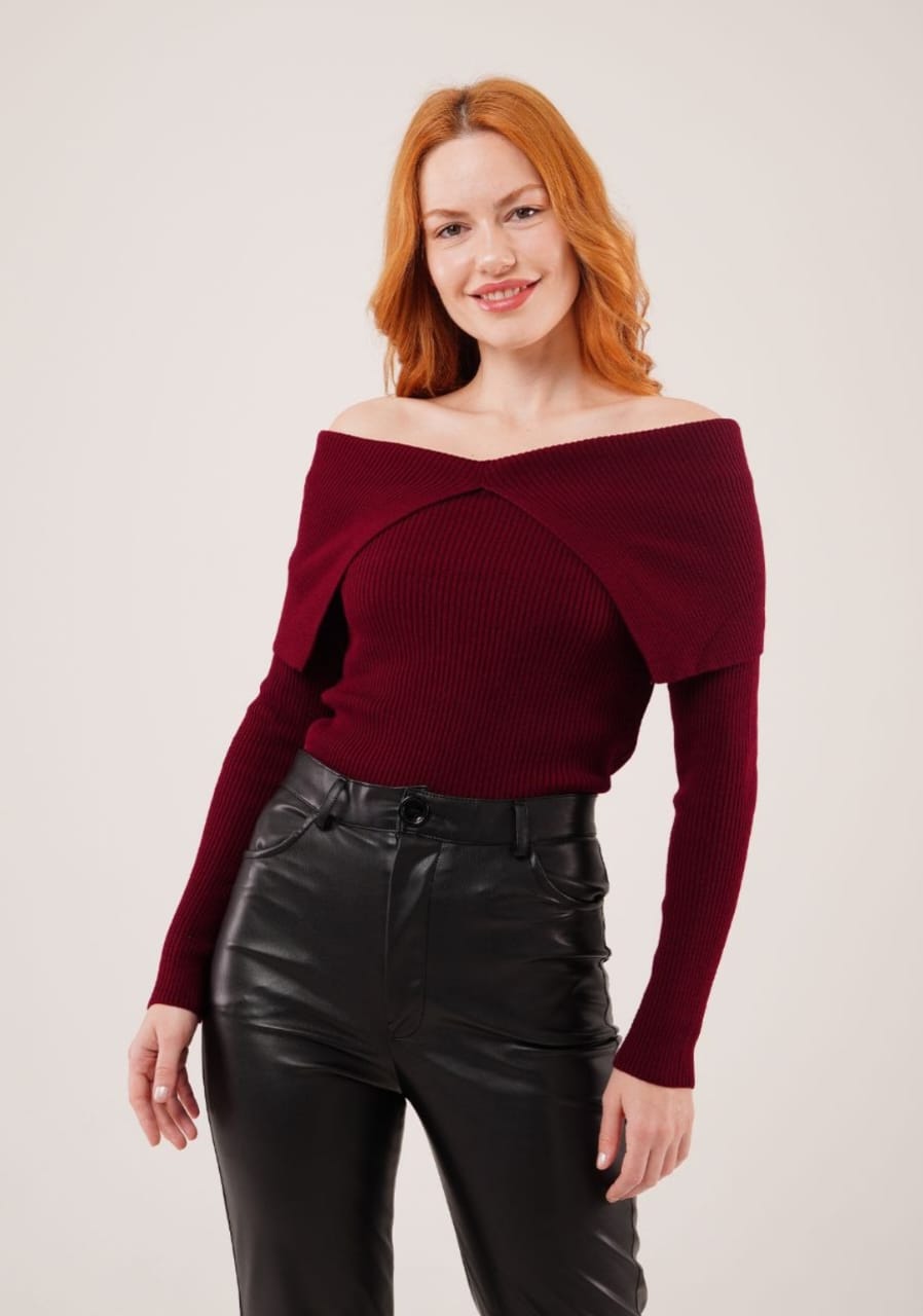 Pull col bardot élégant Grenat